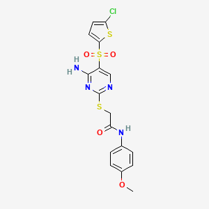 molecular formula C17H15ClN4O4S3 B6560455 2-({4-amino-5-[(5-chlorothiophen-2-yl)sulfonyl]pyrimidin-2-yl}sulfanyl)-N-(4-methoxyphenyl)acetamide CAS No. 1021251-93-3