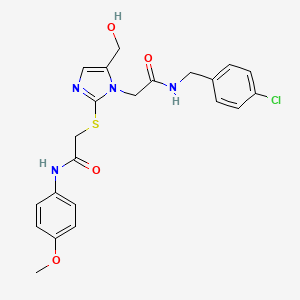 molecular formula C22H23ClN4O4S B6560462 2-{[1-({[(4-chlorophenyl)methyl]carbamoyl}methyl)-5-(hydroxymethyl)-1H-imidazol-2-yl]sulfanyl}-N-(4-methoxyphenyl)acetamide CAS No. 921802-60-0