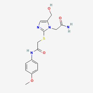 2-{[1-(carbamoylmethyl)-5-(hydroxymethyl)-1H-imidazol-2-yl]sulfanyl}-N-(4-methoxyphenyl)acetamide