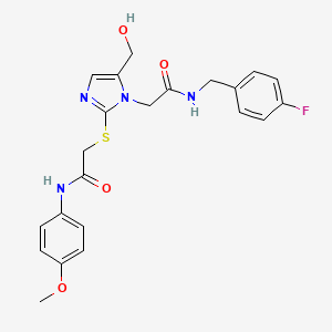 molecular formula C22H23FN4O4S B6560470 2-{[1-({[(4-fluorophenyl)methyl]carbamoyl}methyl)-5-(hydroxymethyl)-1H-imidazol-2-yl]sulfanyl}-N-(4-methoxyphenyl)acetamide CAS No. 921875-65-2