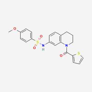 molecular formula C21H20N2O4S2 B6560764 4-methoxy-N-[1-(thiophene-2-carbonyl)-1,2,3,4-tetrahydroquinolin-7-yl]benzene-1-sulfonamide CAS No. 946369-80-8