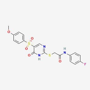 molecular formula C19H16FN3O5S2 B6560769 N-(4-fluorophenyl)-2-{[5-(4-methoxybenzenesulfonyl)-6-oxo-1,6-dihydropyrimidin-2-yl]sulfanyl}acetamide CAS No. 1021217-86-6