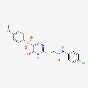 molecular formula C19H16ClN3O5S2 B6560773 N-(4-chlorophenyl)-2-{[5-(4-methoxybenzenesulfonyl)-6-oxo-1,6-dihydropyrimidin-2-yl]sulfanyl}acetamide CAS No. 1021263-78-4