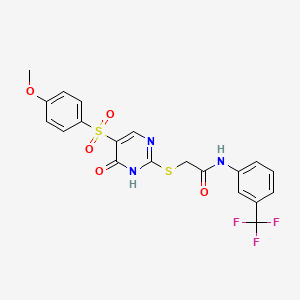 molecular formula C20H16F3N3O5S2 B6560775 2-{[5-(4-methoxybenzenesulfonyl)-6-oxo-1,6-dihydropyrimidin-2-yl]sulfanyl}-N-[3-(trifluoromethyl)phenyl]acetamide CAS No. 1021263-80-8