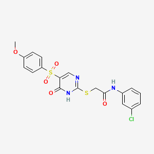 molecular formula C19H16ClN3O5S2 B6560796 N-(3-chlorophenyl)-2-{[5-(4-methoxybenzenesulfonyl)-6-oxo-1,6-dihydropyrimidin-2-yl]sulfanyl}acetamide CAS No. 1021217-85-5