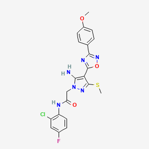 molecular formula C21H18ClFN6O3S B6560923 2-{5-amino-4-[3-(4-methoxyphenyl)-1,2,4-oxadiazol-5-yl]-3-(methylsulfanyl)-1H-pyrazol-1-yl}-N-(2-chloro-4-fluorophenyl)acetamide CAS No. 1172523-37-3