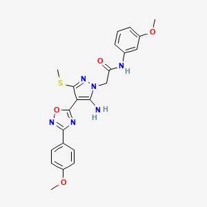 molecular formula C22H22N6O4S B6560946 2-{5-amino-4-[3-(4-methoxyphenyl)-1,2,4-oxadiazol-5-yl]-3-(methylsulfanyl)-1H-pyrazol-1-yl}-N-(3-methoxyphenyl)acetamide CAS No. 1171417-53-0