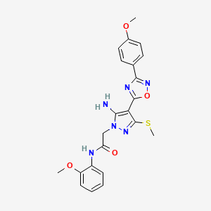 molecular formula C22H22N6O4S B6560953 2-{5-amino-4-[3-(4-methoxyphenyl)-1,2,4-oxadiazol-5-yl]-3-(methylsulfanyl)-1H-pyrazol-1-yl}-N-(2-methoxyphenyl)acetamide CAS No. 1171949-12-4