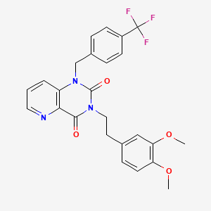 molecular formula C25H22F3N3O4 B6561136 3-[2-(3,4-dimethoxyphenyl)ethyl]-1-{[4-(trifluoromethyl)phenyl]methyl}-1H,2H,3H,4H-pyrido[3,2-d]pyrimidine-2,4-dione CAS No. 921824-86-4