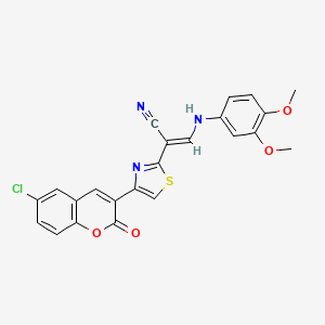 (2E)-2-[4-(6-chloro-2-oxo-2H-chromen-3-yl)-1,3-thiazol-2-yl]-3-[(3,4-dimethoxyphenyl)amino]prop-2-enenitrile