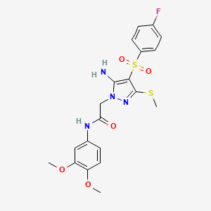 molecular formula C20H21FN4O5S2 B6561200 2-[5-amino-4-(4-fluorobenzenesulfonyl)-3-(methylsulfanyl)-1H-pyrazol-1-yl]-N-(3,4-dimethoxyphenyl)acetamide CAS No. 1172082-07-3
