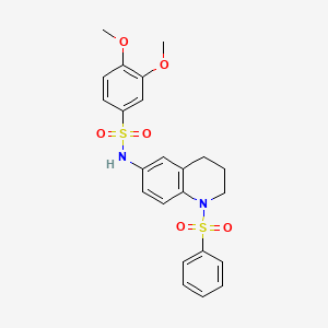 molecular formula C23H24N2O6S2 B6561228 N-[1-(benzenesulfonyl)-1,2,3,4-tetrahydroquinolin-6-yl]-3,4-dimethoxybenzene-1-sulfonamide CAS No. 946345-79-5