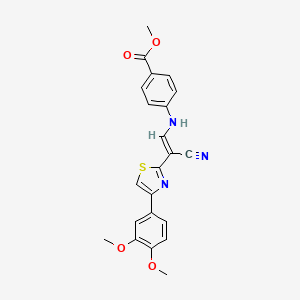 molecular formula C22H19N3O4S B6561262 methyl 4-{[(1E)-2-cyano-2-[4-(3,4-dimethoxyphenyl)-1,3-thiazol-2-yl]eth-1-en-1-yl]amino}benzoate CAS No. 1021230-41-0