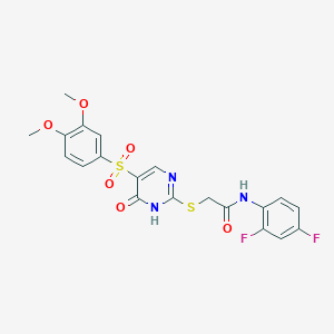 molecular formula C20H17F2N3O6S2 B6561270 N-(2,4-difluorophenyl)-2-{[5-(3,4-dimethoxybenzenesulfonyl)-6-oxo-1,6-dihydropyrimidin-2-yl]sulfanyl}acetamide CAS No. 1021217-92-4