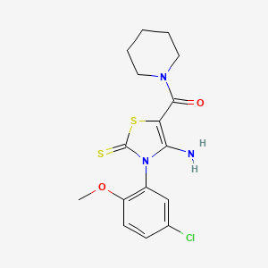 molecular formula C16H18ClN3O2S2 B6561288 4-amino-3-(5-chloro-2-methoxyphenyl)-5-(piperidine-1-carbonyl)-2,3-dihydro-1,3-thiazole-2-thione CAS No. 1021252-71-0