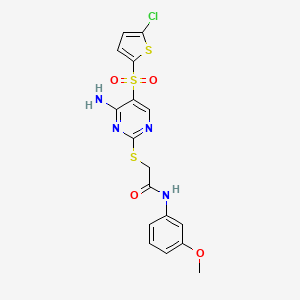 molecular formula C17H15ClN4O4S3 B6561393 2-({4-amino-5-[(5-chlorothiophen-2-yl)sulfonyl]pyrimidin-2-yl}sulfanyl)-N-(3-methoxyphenyl)acetamide CAS No. 1021217-68-4