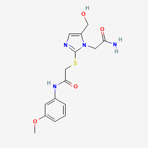 molecular formula C15H18N4O4S B6561398 2-{[1-(carbamoylmethyl)-5-(hydroxymethyl)-1H-imidazol-2-yl]sulfanyl}-N-(3-methoxyphenyl)acetamide CAS No. 921503-04-0
