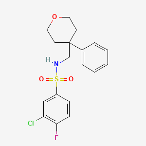 3-chloro-4-fluoro-N-[(4-phenyloxan-4-yl)methyl]benzene-1-sulfonamide