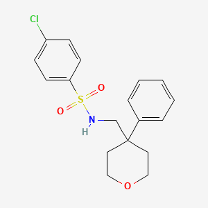 4-chloro-N-[(4-phenyloxan-4-yl)methyl]benzene-1-sulfonamide