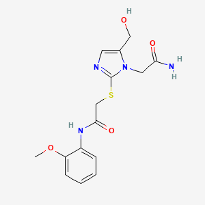 2-{[1-(carbamoylmethyl)-5-(hydroxymethyl)-1H-imidazol-2-yl]sulfanyl}-N-(2-methoxyphenyl)acetamide