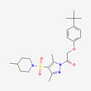 molecular formula C23H33N3O4S B6562506 2-(4-tert-butylphenoxy)-1-{3,5-dimethyl-4-[(4-methylpiperidin-1-yl)sulfonyl]-1H-pyrazol-1-yl}ethan-1-one CAS No. 943104-38-9