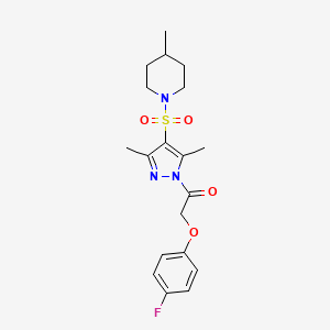 molecular formula C19H24FN3O4S B6562513 1-{3,5-dimethyl-4-[(4-methylpiperidin-1-yl)sulfonyl]-1H-pyrazol-1-yl}-2-(4-fluorophenoxy)ethan-1-one CAS No. 942852-29-1
