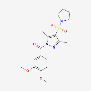 molecular formula C18H23N3O5S B6562517 1-(3,4-dimethoxybenzoyl)-3,5-dimethyl-4-(pyrrolidine-1-sulfonyl)-1H-pyrazole CAS No. 1020454-17-4