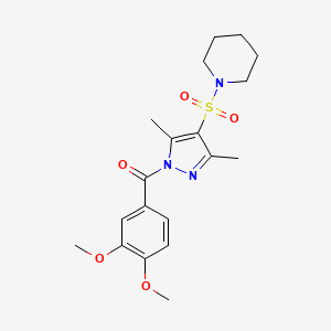 molecular formula C19H25N3O5S B6562525 1-{[1-(3,4-dimethoxybenzoyl)-3,5-dimethyl-1H-pyrazol-4-yl]sulfonyl}piperidine CAS No. 1020454-19-6