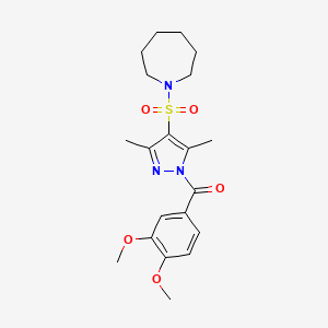 molecular formula C20H27N3O5S B6562544 1-{[1-(3,4-dimethoxybenzoyl)-3,5-dimethyl-1H-pyrazol-4-yl]sulfonyl}azepane CAS No. 1020454-14-1