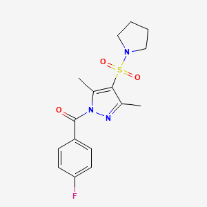 molecular formula C16H18FN3O3S B6562547 1-(4-fluorobenzoyl)-3,5-dimethyl-4-(pyrrolidine-1-sulfonyl)-1H-pyrazole CAS No. 943102-73-6