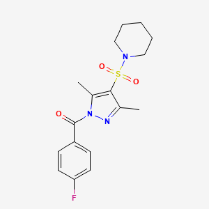 molecular formula C17H20FN3O3S B6562551 1-{[1-(4-fluorobenzoyl)-3,5-dimethyl-1H-pyrazol-4-yl]sulfonyl}piperidine CAS No. 942873-34-9