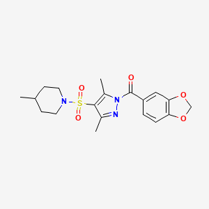 molecular formula C19H23N3O5S B6562570 1-{[1-(2H-1,3-benzodioxole-5-carbonyl)-3,5-dimethyl-1H-pyrazol-4-yl]sulfonyl}-4-methylpiperidine CAS No. 942852-23-5