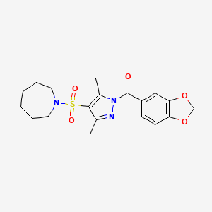 molecular formula C19H23N3O5S B6562580 1-{[1-(2H-1,3-benzodioxole-5-carbonyl)-3,5-dimethyl-1H-pyrazol-4-yl]sulfonyl}azepane CAS No. 942852-05-3