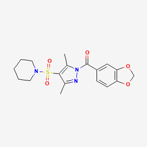molecular formula C18H21N3O5S B6562585 1-{[1-(2H-1,3-benzodioxole-5-carbonyl)-3,5-dimethyl-1H-pyrazol-4-yl]sulfonyl}piperidine CAS No. 1020454-40-3
