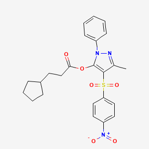 molecular formula C24H25N3O6S B6562635 3-methyl-4-(4-nitrobenzenesulfonyl)-1-phenyl-1H-pyrazol-5-yl 3-cyclopentylpropanoate CAS No. 851093-45-3