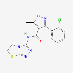 molecular formula C15H12ClN5O2S B6562669 3-(2-chlorophenyl)-5-methyl-N-{5H,6H-[1,2,4]triazolo[3,4-b][1,3]thiazol-3-yl}-1,2-oxazole-4-carboxamide CAS No. 946293-14-7