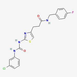molecular formula C20H18ClFN4O2S B6562683 3-(2-{[(3-chlorophenyl)carbamoyl]amino}-1,3-thiazol-4-yl)-N-[(4-fluorophenyl)methyl]propanamide CAS No. 1091078-66-8