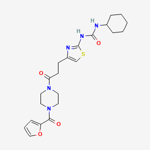 molecular formula C22H29N5O4S B6562690 1-cyclohexyl-3-(4-{3-[4-(furan-2-carbonyl)piperazin-1-yl]-3-oxopropyl}-1,3-thiazol-2-yl)urea CAS No. 1091080-98-6