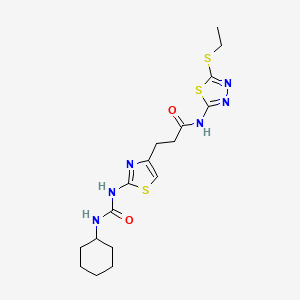 molecular formula C17H24N6O2S3 B6562750 3-{2-[(cyclohexylcarbamoyl)amino]-1,3-thiazol-4-yl}-N-[5-(ethylsulfanyl)-1,3,4-thiadiazol-2-yl]propanamide CAS No. 1091022-09-1