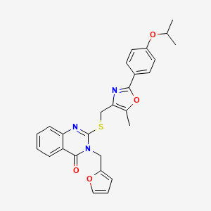 molecular formula C27H25N3O4S B6562932 3-[(furan-2-yl)methyl]-2-[({5-methyl-2-[4-(propan-2-yloxy)phenyl]-1,3-oxazol-4-yl}methyl)sulfanyl]-3,4-dihydroquinazolin-4-one CAS No. 1021230-62-5