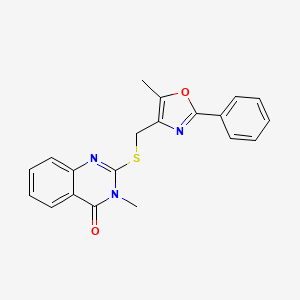 molecular formula C20H17N3O2S B6563011 3-methyl-2-{[(5-methyl-2-phenyl-1,3-oxazol-4-yl)methyl]sulfanyl}-3,4-dihydroquinazolin-4-one CAS No. 1021222-18-3