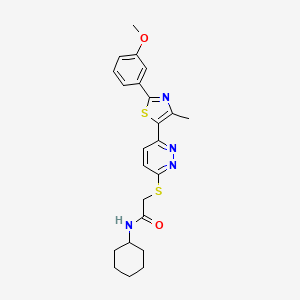molecular formula C23H26N4O2S2 B6563075 N-cyclohexyl-2-({6-[2-(3-methoxyphenyl)-4-methyl-1,3-thiazol-5-yl]pyridazin-3-yl}sulfanyl)acetamide CAS No. 946237-12-3