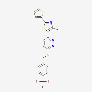 molecular formula C20H14F3N3S3 B6563104 3-[4-methyl-2-(thiophen-2-yl)-1,3-thiazol-5-yl]-6-({[4-(trifluoromethyl)phenyl]methyl}sulfanyl)pyridazine CAS No. 946277-48-1
