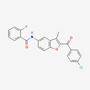 molecular formula C23H15ClFNO3 B6563118 N-[2-(4-chlorobenzoyl)-3-methyl-1-benzofuran-5-yl]-2-fluorobenzamide CAS No. 923244-13-7