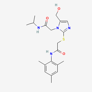 2-{[5-(hydroxymethyl)-1-{[(propan-2-yl)carbamoyl]methyl}-1H-imidazol-2-yl]sulfanyl}-N-(2,4,6-trimethylphenyl)acetamide
