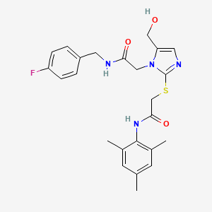 2-{[1-({[(4-fluorophenyl)methyl]carbamoyl}methyl)-5-(hydroxymethyl)-1H-imidazol-2-yl]sulfanyl}-N-(2,4,6-trimethylphenyl)acetamide