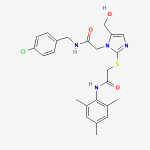 molecular formula C24H27ClN4O3S B6563143 2-{[1-({[(4-chlorophenyl)methyl]carbamoyl}methyl)-5-(hydroxymethyl)-1H-imidazol-2-yl]sulfanyl}-N-(2,4,6-trimethylphenyl)acetamide CAS No. 921802-52-0