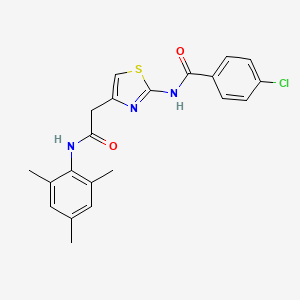 molecular formula C21H20ClN3O2S B6563149 4-chloro-N-(4-{[(2,4,6-trimethylphenyl)carbamoyl]methyl}-1,3-thiazol-2-yl)benzamide CAS No. 921541-79-9