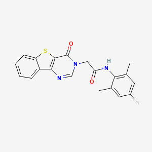 2-{6-oxo-8-thia-3,5-diazatricyclo[7.4.0.0^{2,7}]trideca-1(13),2(7),3,9,11-pentaen-5-yl}-N-(2,4,6-trimethylphenyl)acetamide