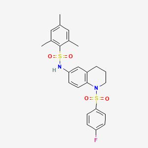 molecular formula C24H25FN2O4S2 B6563196 N-[1-(4-fluorobenzenesulfonyl)-1,2,3,4-tetrahydroquinolin-6-yl]-2,4,6-trimethylbenzene-1-sulfonamide CAS No. 946240-42-2